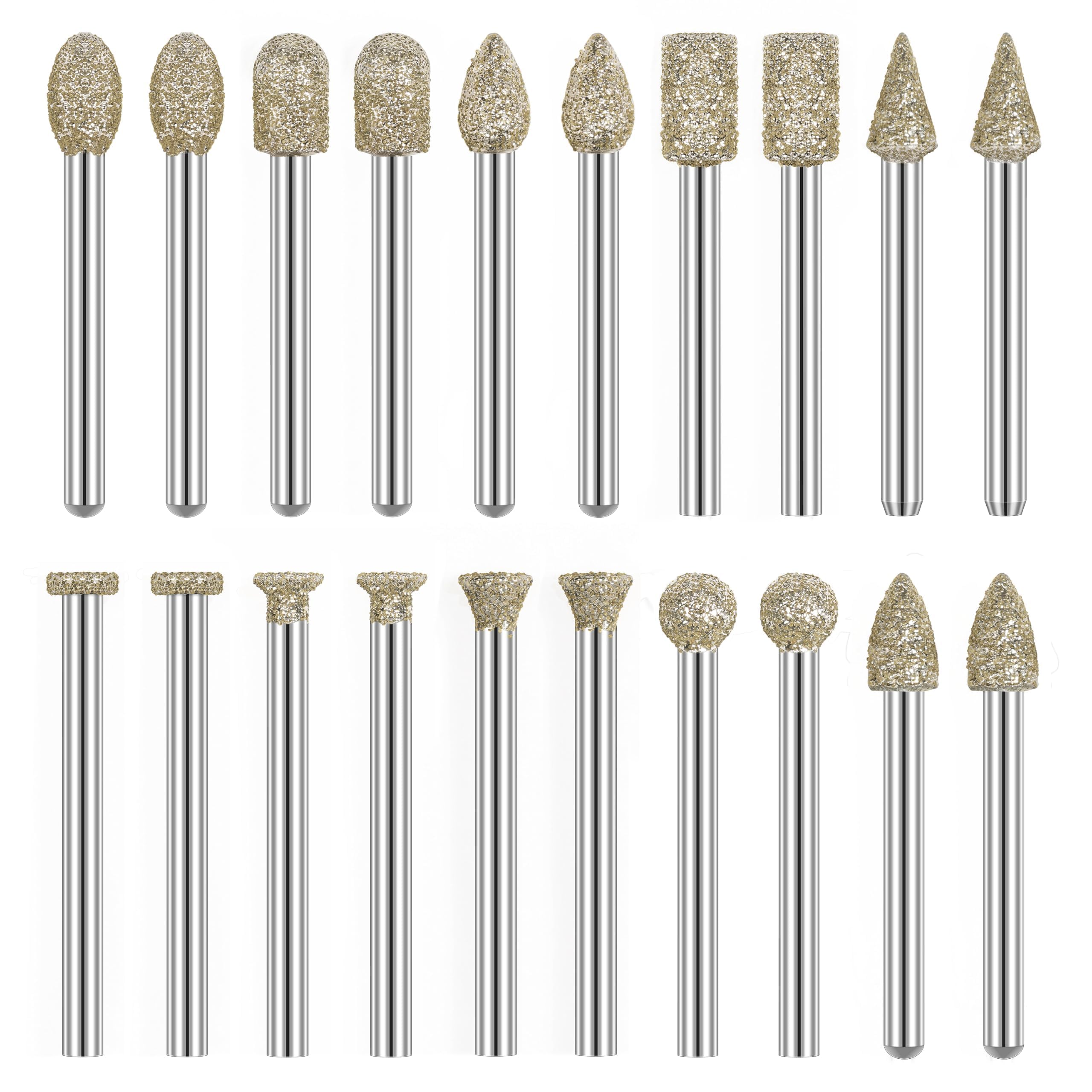 Rotary Tool Accessories Feanron Carving Tools 20Pcs Diamond 60 Grit 1/8 Inch Shank Glass Etching Kit Engraving Pen for Metal, Wood, Glass and Plastic