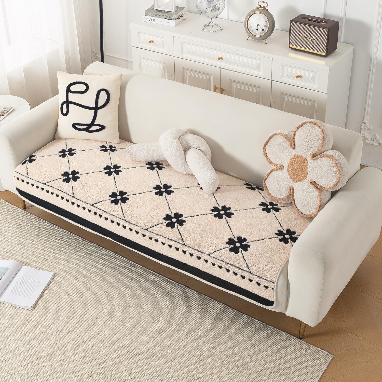 HOKIPO Premium Soft Plush Sofa Cover Mat for 1/2/3 Seater & L Shape Sofa | Anti-Slip DIY Sofa Mat, ‘Noirea Series’ | 90(W) x 60(L) cm | Floral Lattice (AR-6659-D4)-image-43
