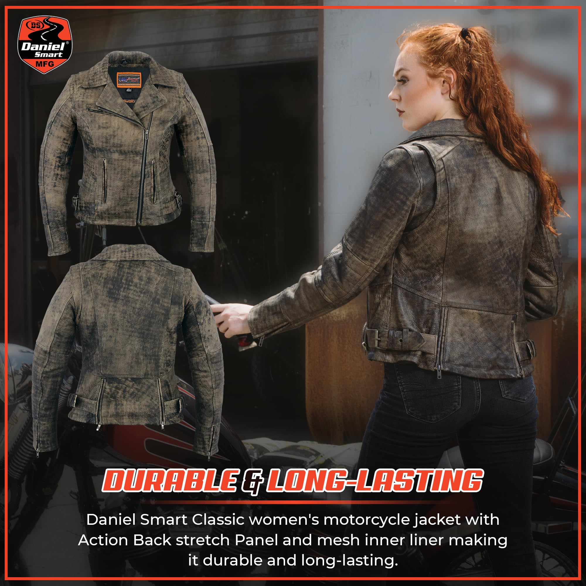 Daniel Smart Women Motorcycle Jacket Cowhide Motorcycle Jacket with Lightweight Design Inside Carry Pocket — view 4