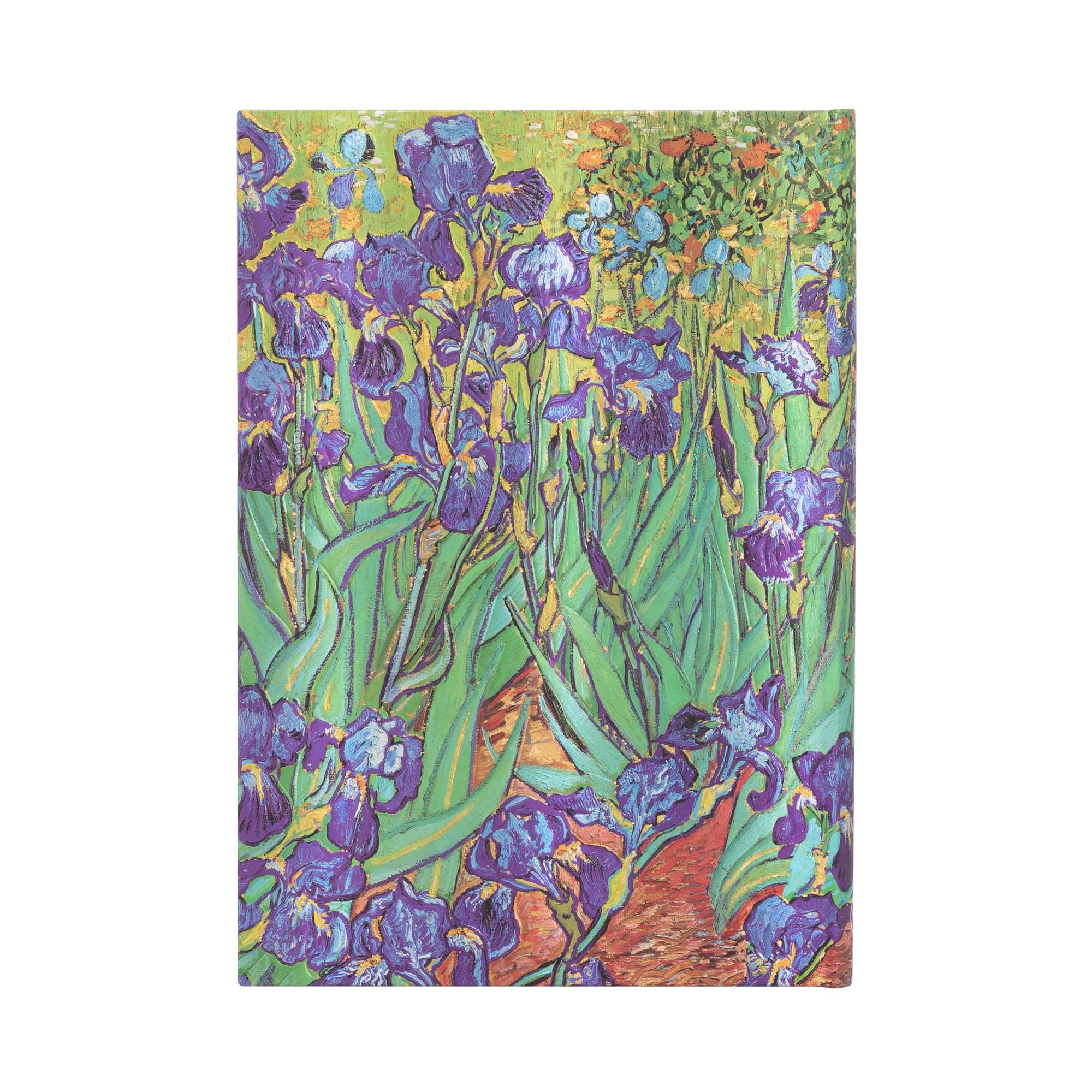 Van Gogh's Irises Midi Lined Hardcover Journal: Hardcover, 120 gsm, ribbon marker, memento pouch, elastic closure, book edge printing