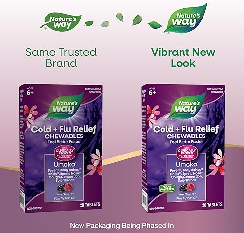 Miniatura 2 de Natures Way Umcka Resfriado y Gripe Multiacción no produce somnolencia sabor a bayas 20 masticables