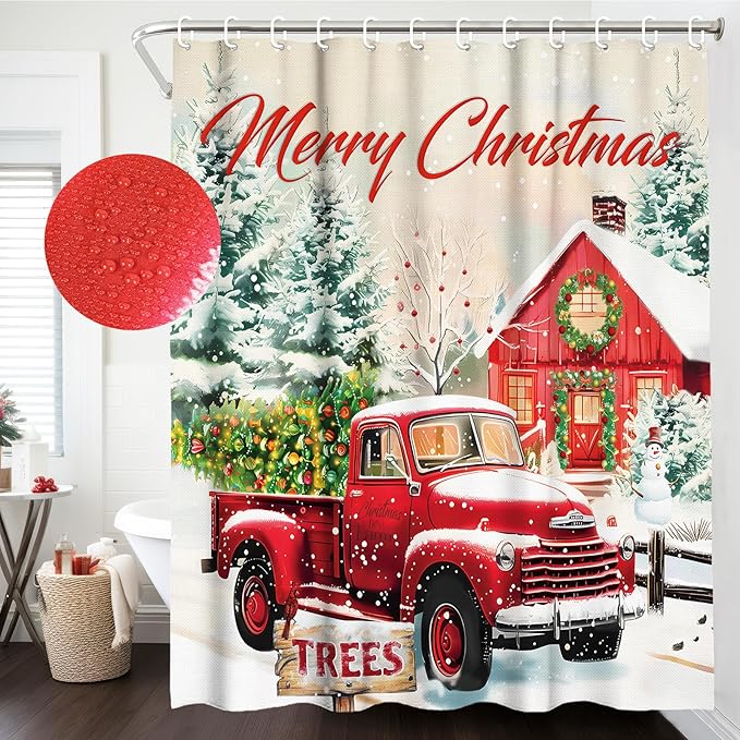 Christmas Shower Curtain Xmas Truck Shower Curtain with