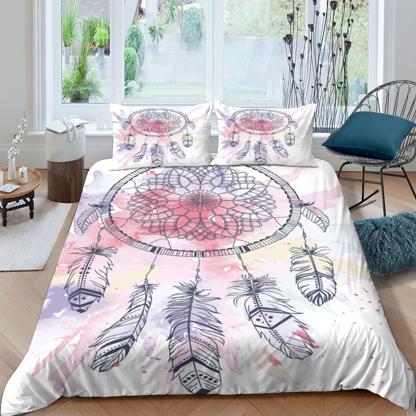 Ctjqhvkz Style-1 3D Printed Dreamcatcher Boho Fitted Sheet Microfiber Soft Pastel Feather Mattress Cover For Bedroom Guestroom Dorm Decor Single（135X200cm）