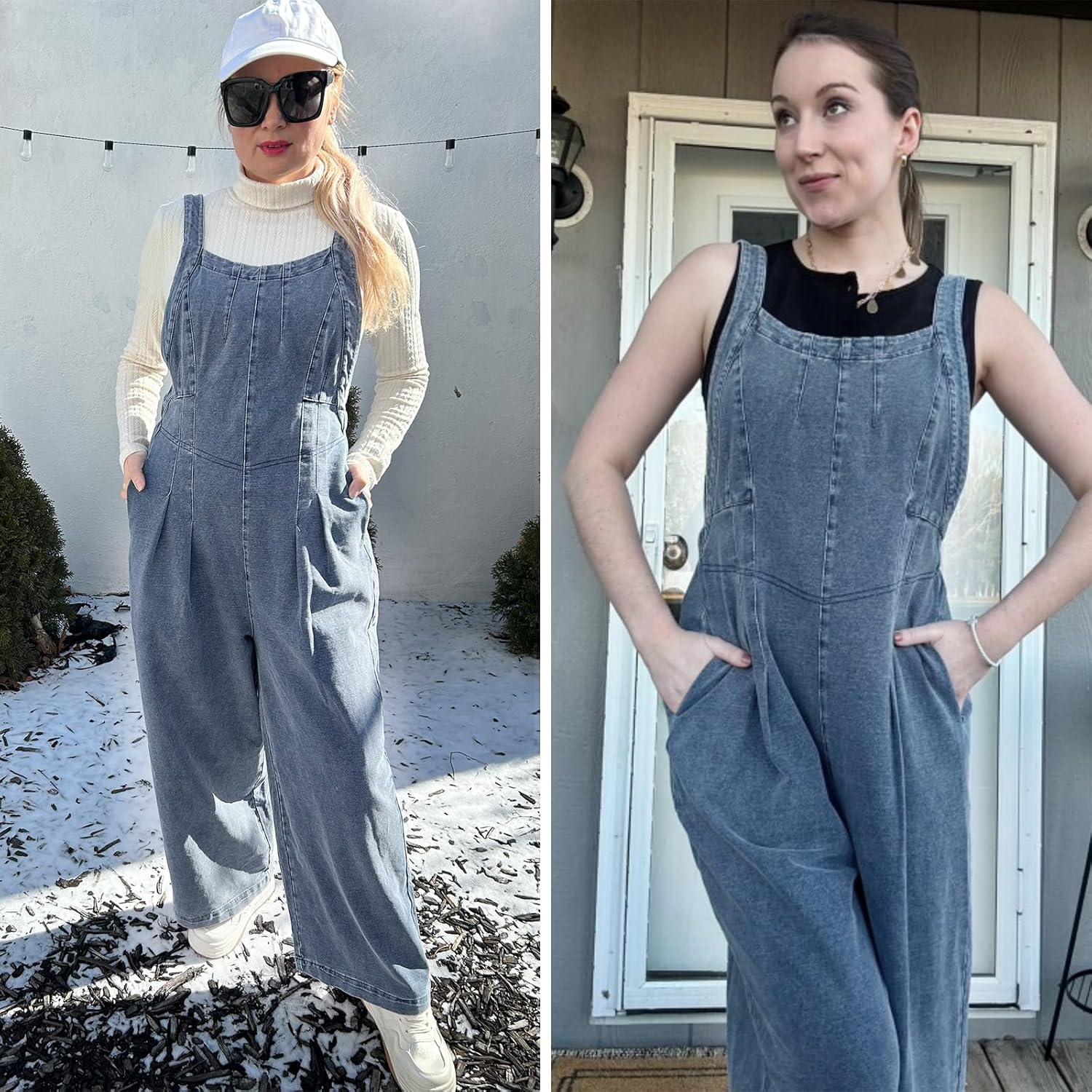 EXLURA Women Fall Overalls Denim Loose Fit Wide Leg Bib Jumpsuits Casual Adjustable Baggy Jeans Romper with Pockets 2025 - Image 3
