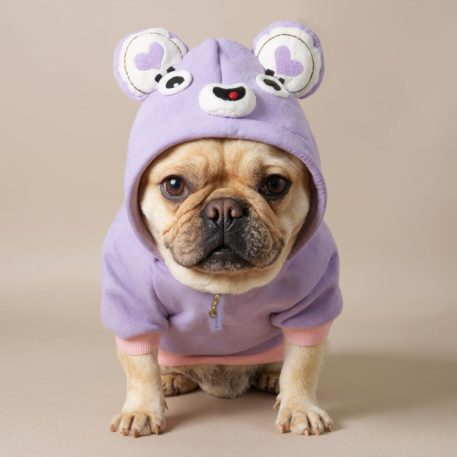 French Bulldog Clothes Sweaters, Frenchie Clothes Dog Hoodie for Small Medium Dogs Girl Boy, Fleece Puppy Sweater Cold Weather Winter Coats, Purple,M