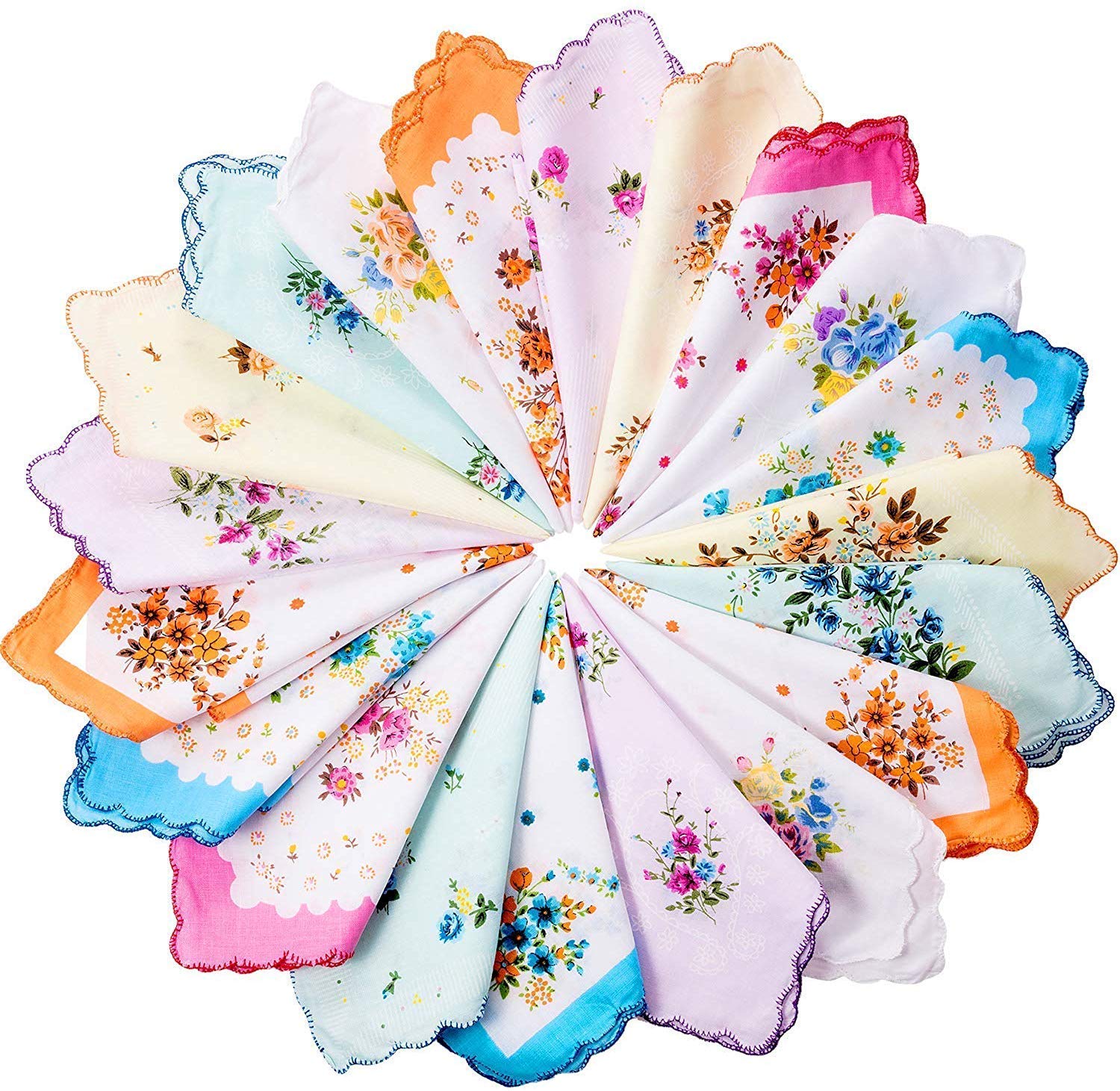 Forlisea Womens Beautiful Cotton Floral Handkerchief Wendding Party Fabric Hanky 10pcs 1