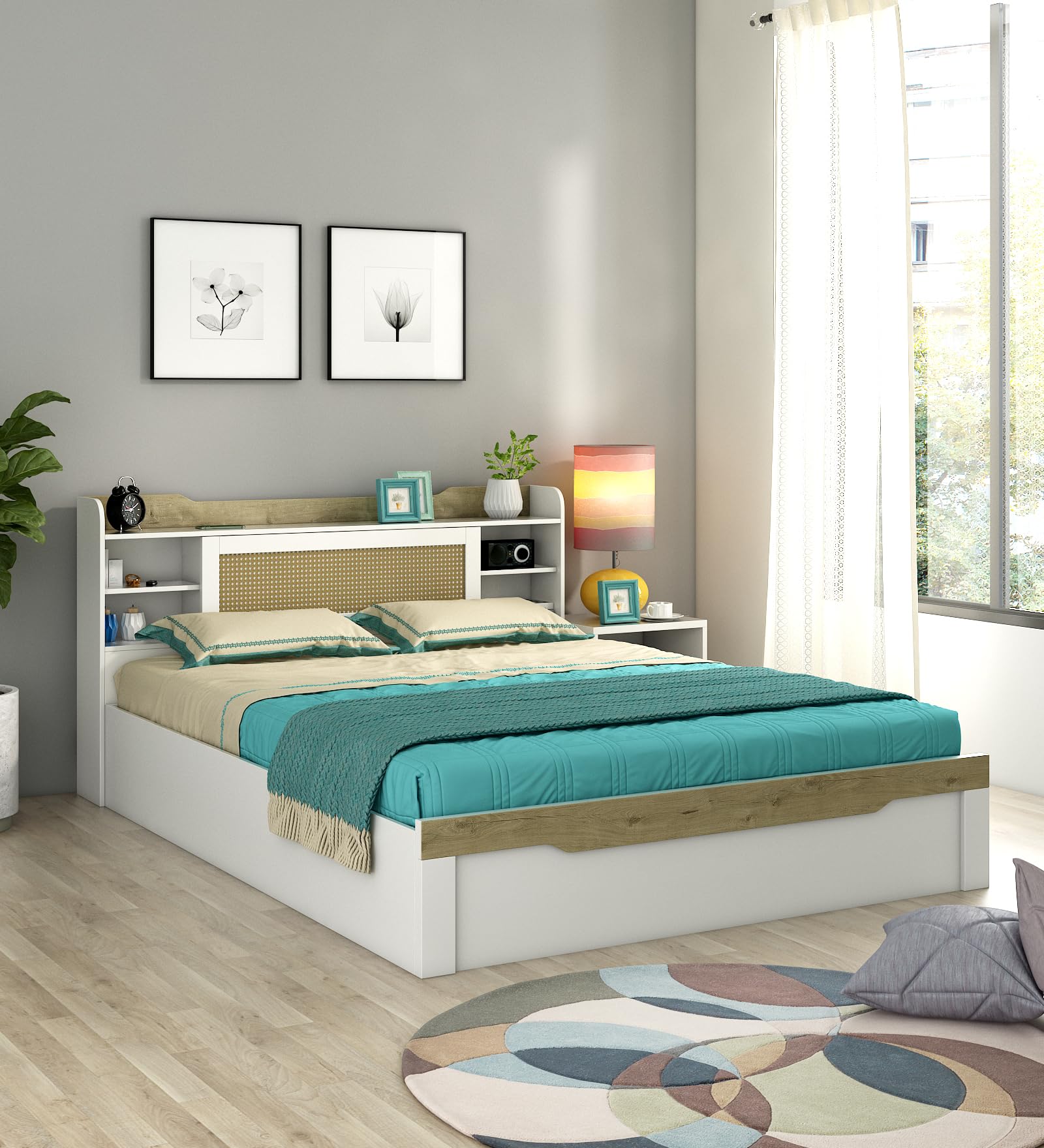 Spacewood Lilly Bed | Queen Size (78 X 60) Engineered Wood Bed with Box Storage| 3 Year Warranty | Modern Design | Kingston White-image-32