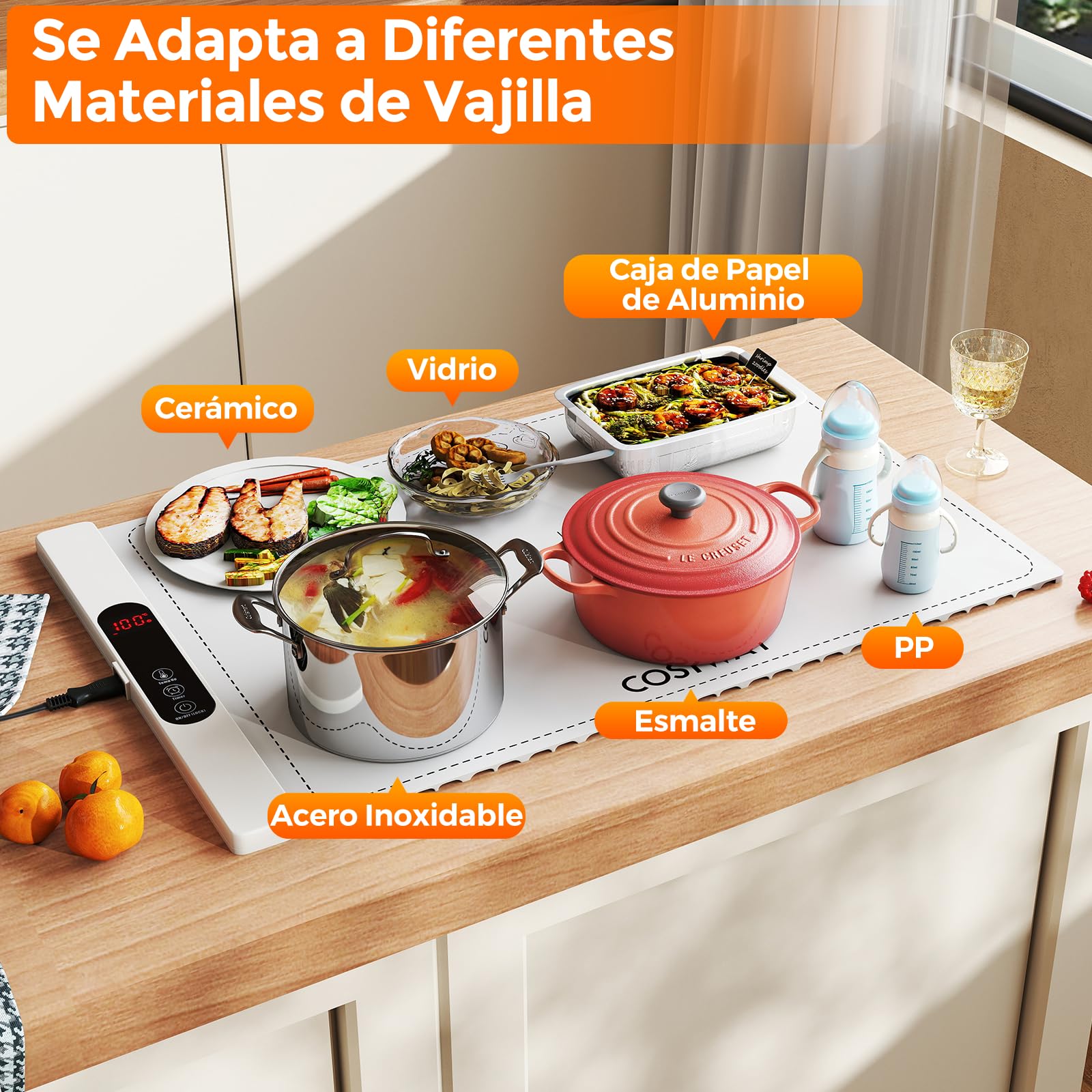 COSTWAY Manta Electrica para Calentar Alimentos, Bandeja de Silicona Enrollable y Portátil con Calentamiento Rápido, Calentador de Alimentos con Apagado Automático y Bloqueo para Niños (Blanco)