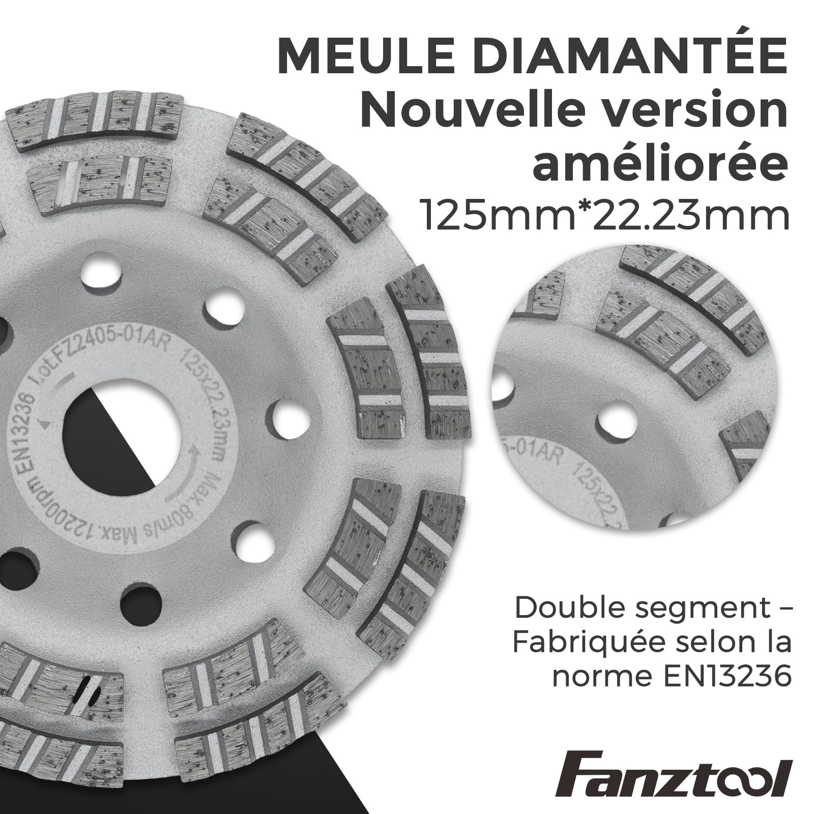 FANZTOOL Carter d'aspiration pour Meuleuse 125 mm, Disque de Ponçage Béton, Brosses à Ressort Améliorées