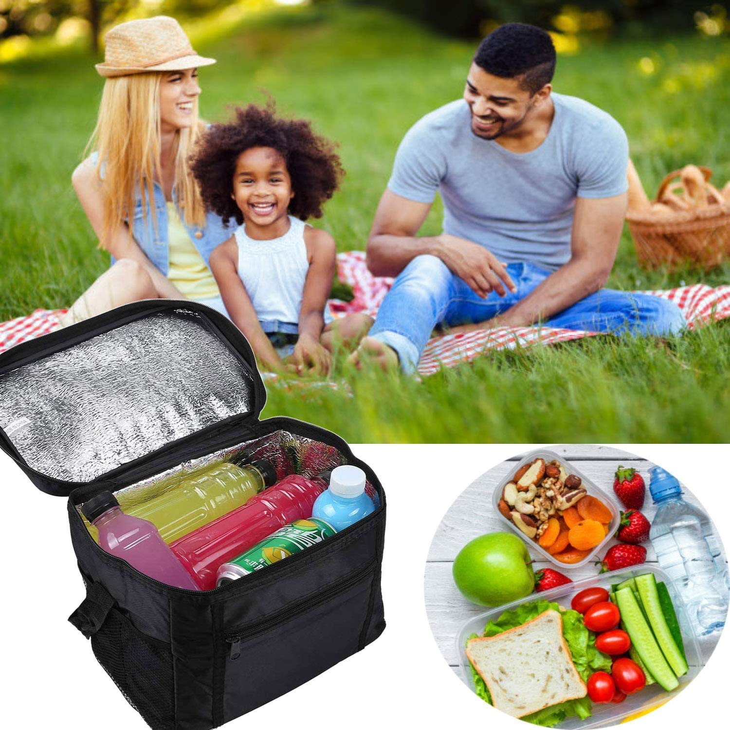 Sinwind Borsa Termica Porta Pranzo 10L Isoterma per Alimenti Caldo o Freddo Nero