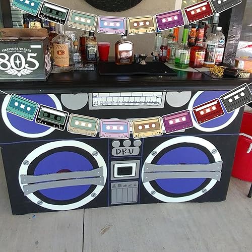 Miniatura 3 de HOMEZZO Cartel de fiesta con cinta de casete, colorida cinta de cassette para decoración de fiesta de cumpleaños temática musical, reunión de