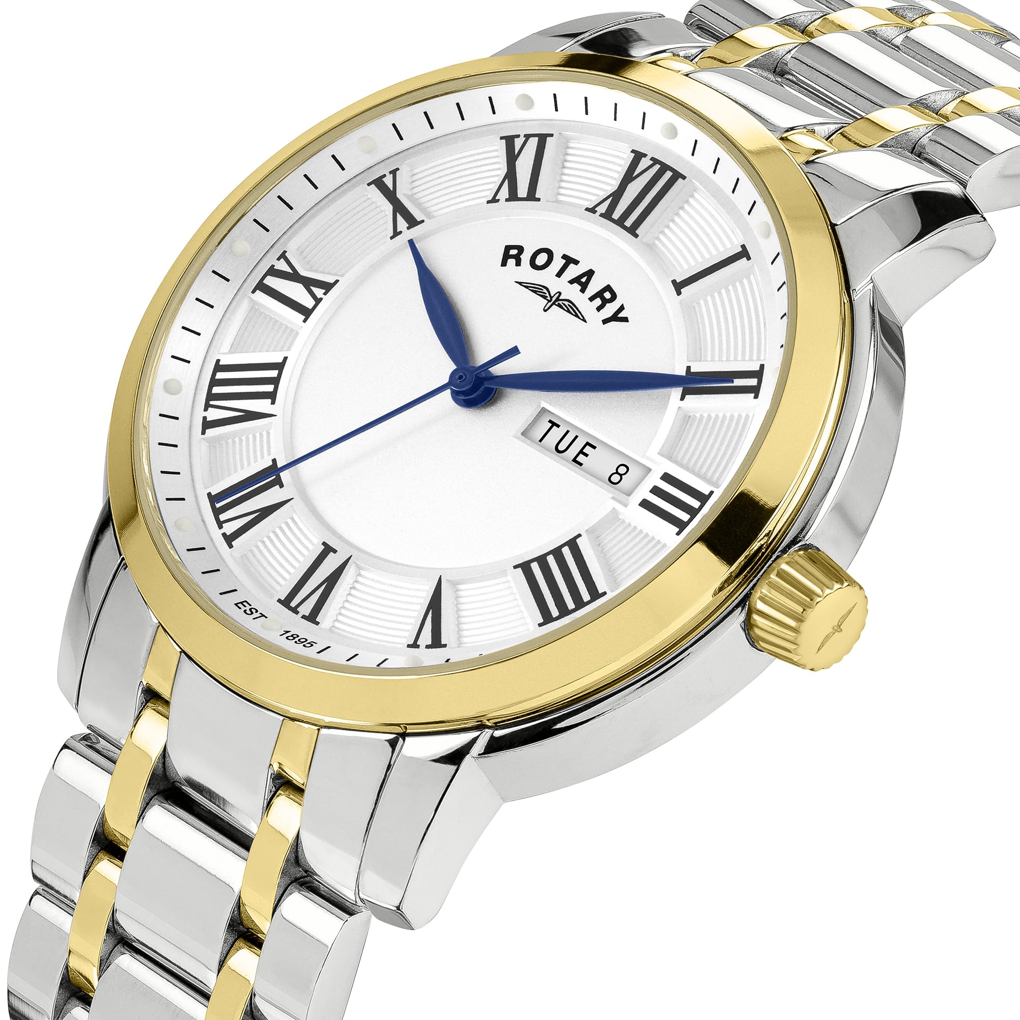 Rotary Heritage, orologio da uomo in acciaio inox placcato argento e oro