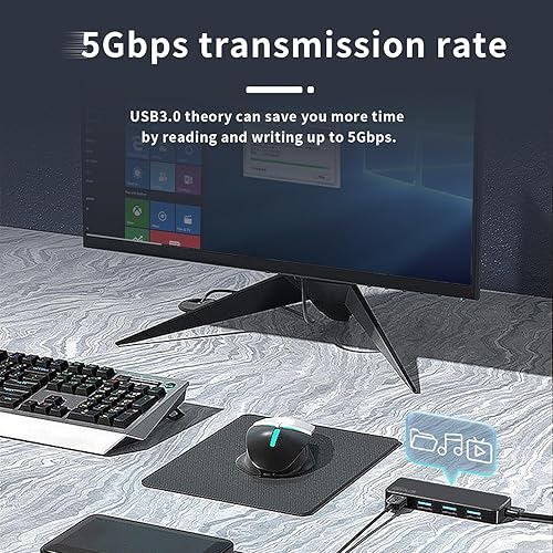 Miniatura 4 de Hub USB 3.0, divisor de concentrador USB de 4 puertos, adaptador USB portátil mini expansor multipuerto para escritorio, laptop, Xbox, unidad flash,