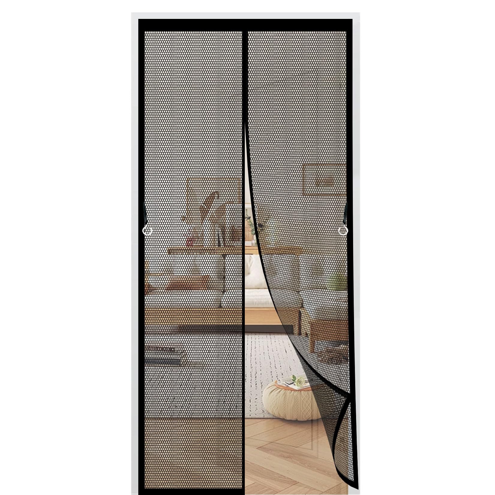 Magnetic Fly Screen Door 69 x 153 cm Full Frame Magic Tape, Powerful Magnets Door Fly Screen, Patio Curtain Insect Mesh Heavy Duty, Lets Fresh Air for Keeping Out Flies, Black