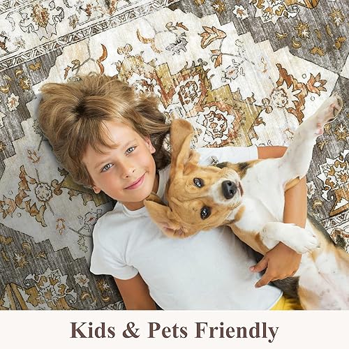 Miniatura 5 de Bsmathom Alfombra vintage de 2 x 6 pies, antideslizante, no desprende pelusa, alfombra de pasillo de lana sintética envejecida, lavable a máquina,