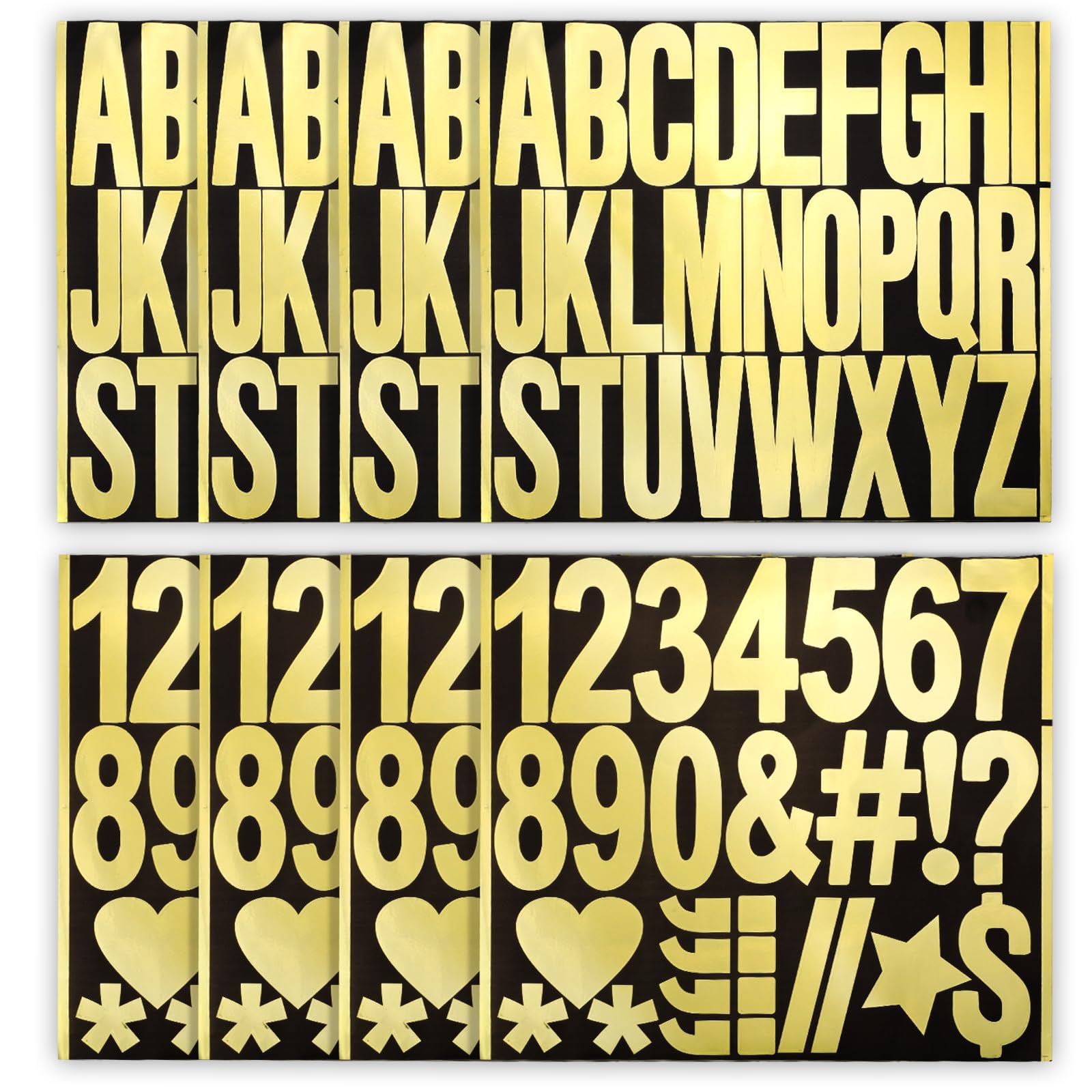 220 Uds 8 Hojas Pegatinas de Números y Letras Adhesivas, 7,5cm Pegatinas de Letras de Vinilo Pegatinas Adhesivas de Letras y números para Manualidades Carteles Ventanas (Dorado)