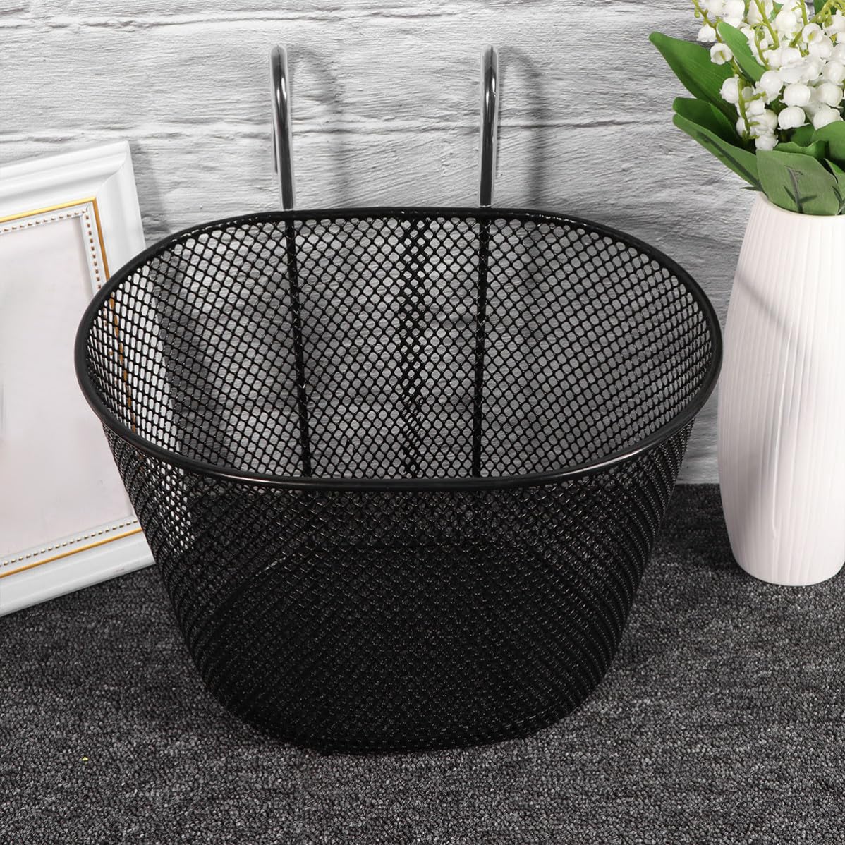 Panier à Vélo de Guidon Amovible en Fer Noir Grosse Capacité | Surface Lisse, Fixation Facile, pour Garçons et Filles, Format Suspendu