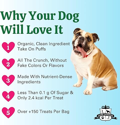 Miniatura 5 de Lord Jameson Crispy Orchard Light & Crunchy Love Puffs - Golosinas para perros de manzana y zanahoria, bajas en calorías, bajas en azúcar, sin