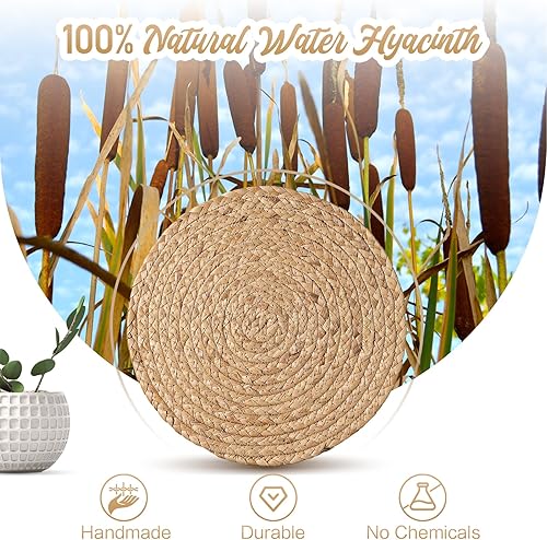 Miniatura 2 de Aofmee Juego de 6 manteles individuales redondos tejidos de 13.8 pulgadas, manteles individuales de ratán bohemio, manteles individuales de jacinto