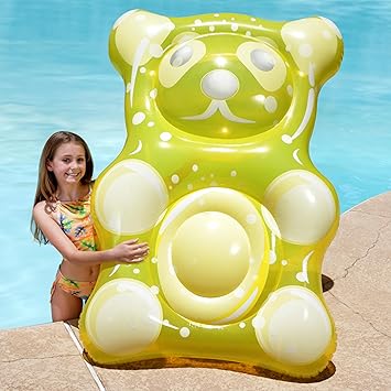 SLOOSH 60" Inflatable Gummy Bear Pool Floats - Fun Floaties Swimming Pool Float Toys Party Decorations, Beach Vacation Essentials Lounge Water Raft Cute Birthday Party Decor