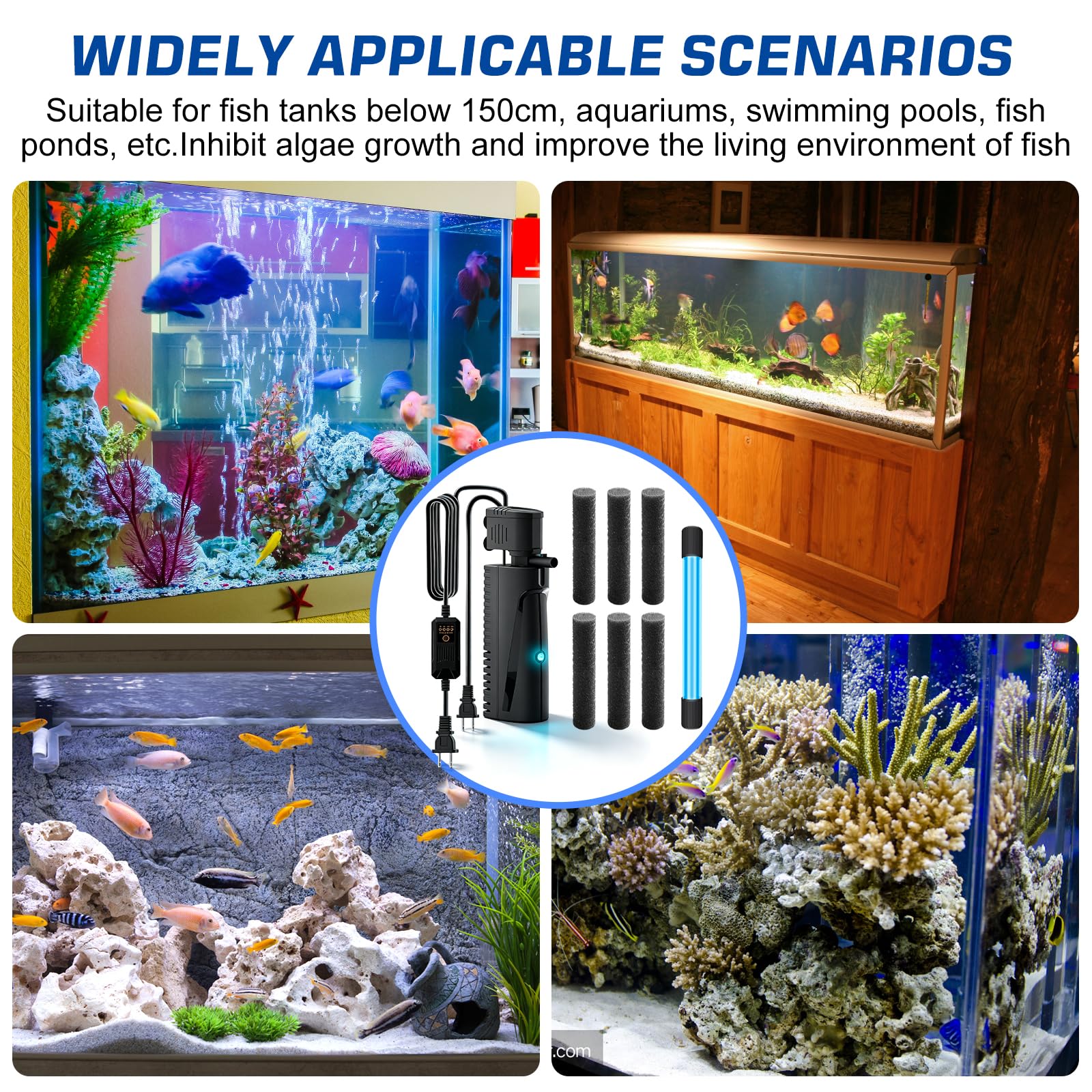 Filtro sommergibile da 1500 l/h con luce UV, pompa per acquario, filtro per acquario, filtro interno per acquario, pompa per laghetto con filtro, filtro stabile per acquari e vasche per tartarughe