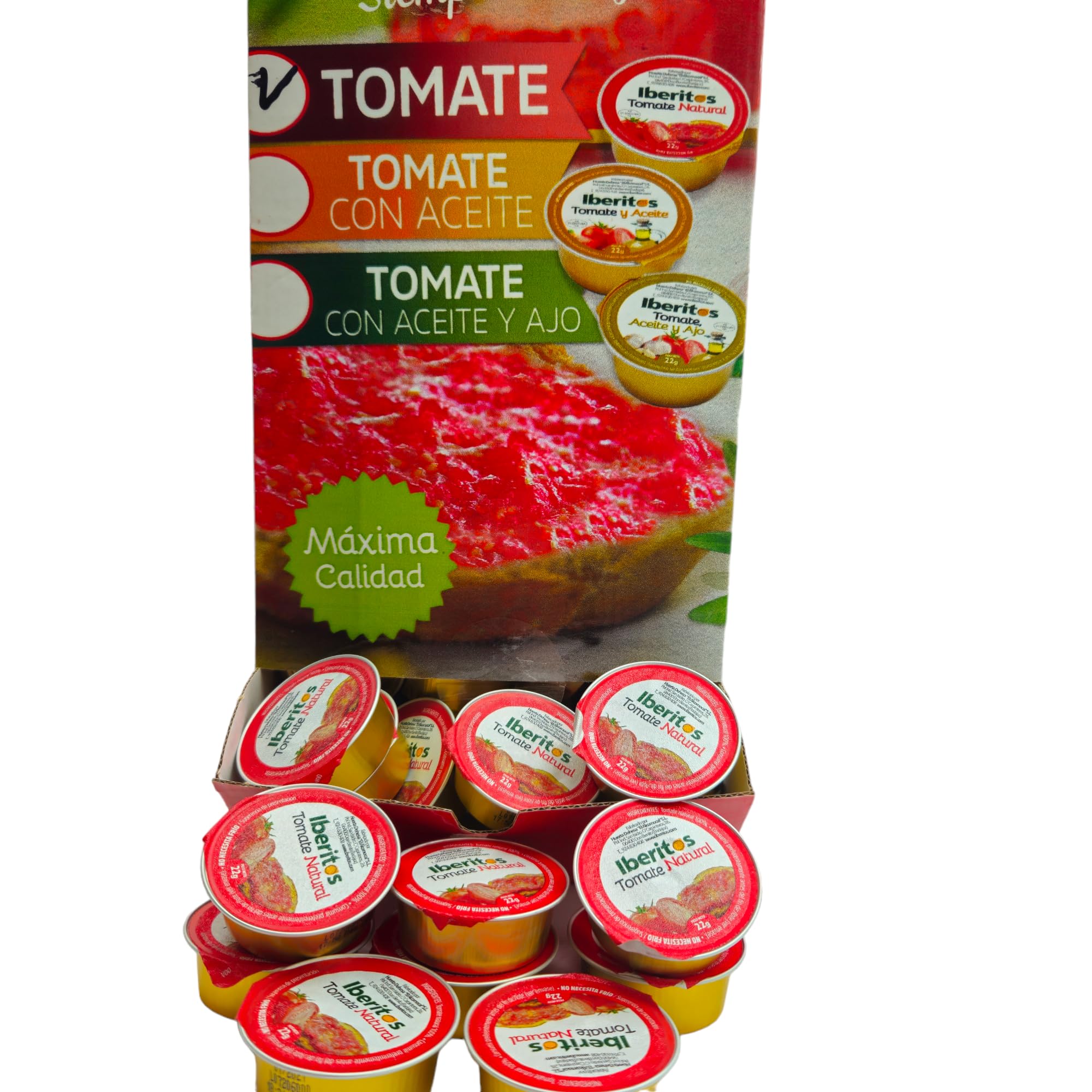 Tomate naturelle râpée monodose Iberitos - Présentoir avec 120 dosettes de 22 grammes - Tomate naturelle râpée - Spécial hôtellerie - Entièrement naturelle