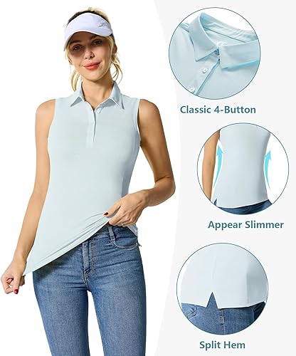 Miniatura 5 de Casei Polo de golf sin mangas para mujer, UPF 50+, de secado rápido, con cuello
