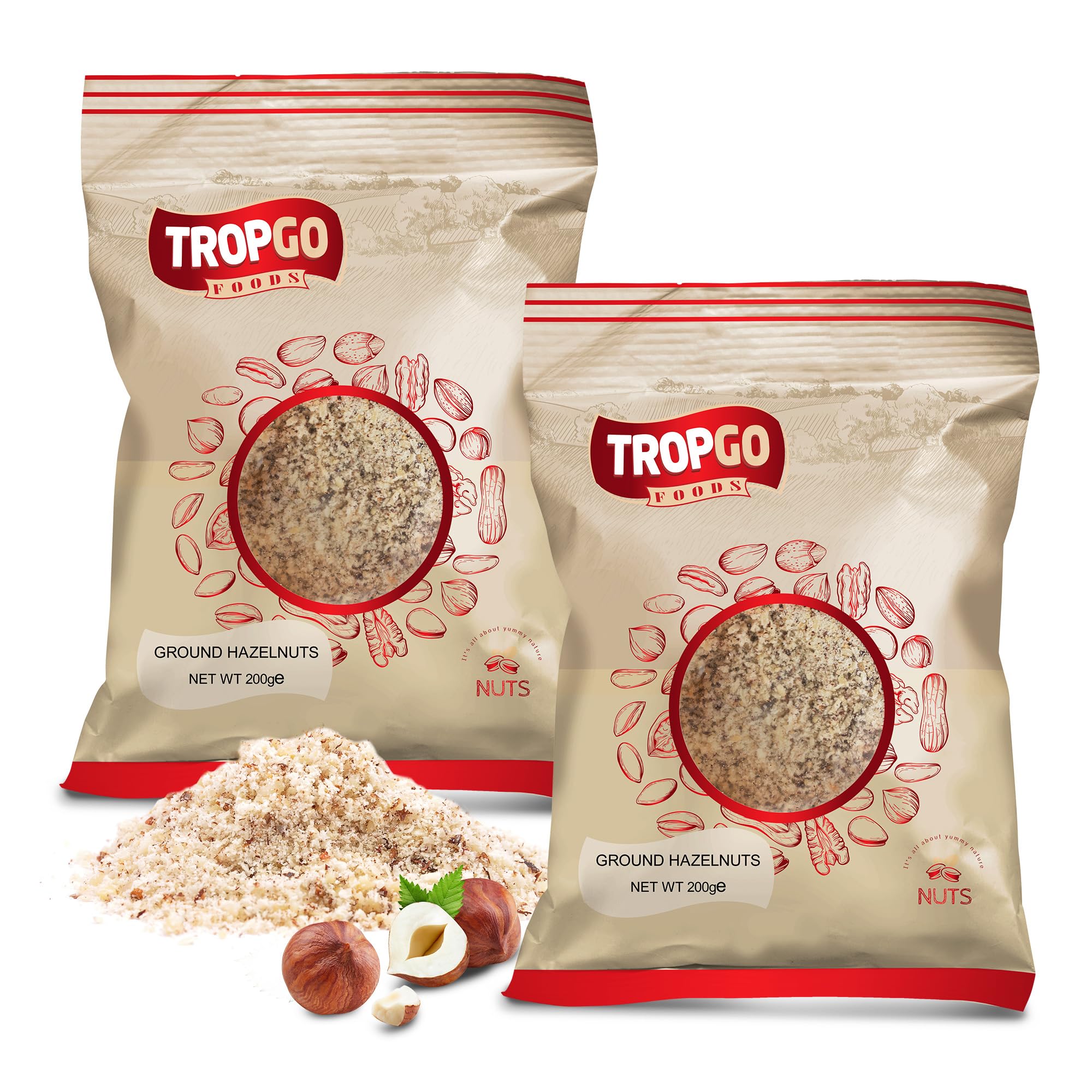 – Tropgo Ground Hazelnuts 2 x 200g - Premium Hazelnuts in Resealable Bag - Healthy Snacks with Fibre, Protein, and Minerals - Kosher Hazelnuts Ideal for Cooking & Baking