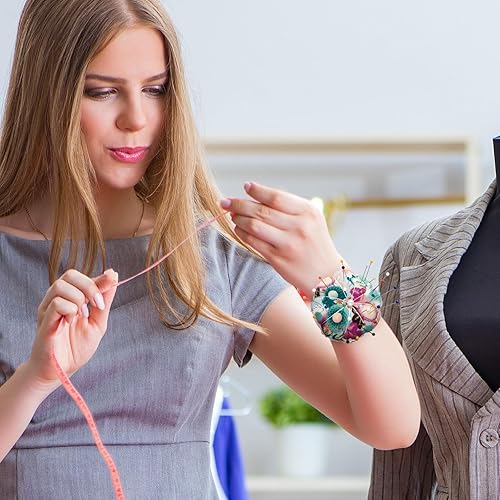 Miniatura 2 de Rolybag Cojines de muñeca con correa elástica, lindo cojín de aguja de calabaza para coser agujas usables para costura o manualidades (estampado