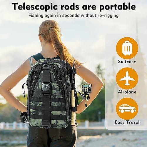 Miniatura 6 de EOW XPEDITE Cañas de pescar telescópicas portátiles, varillas de carbono 24T y punta de carbono sólido, mango de corcho, caña de viaje, varillas