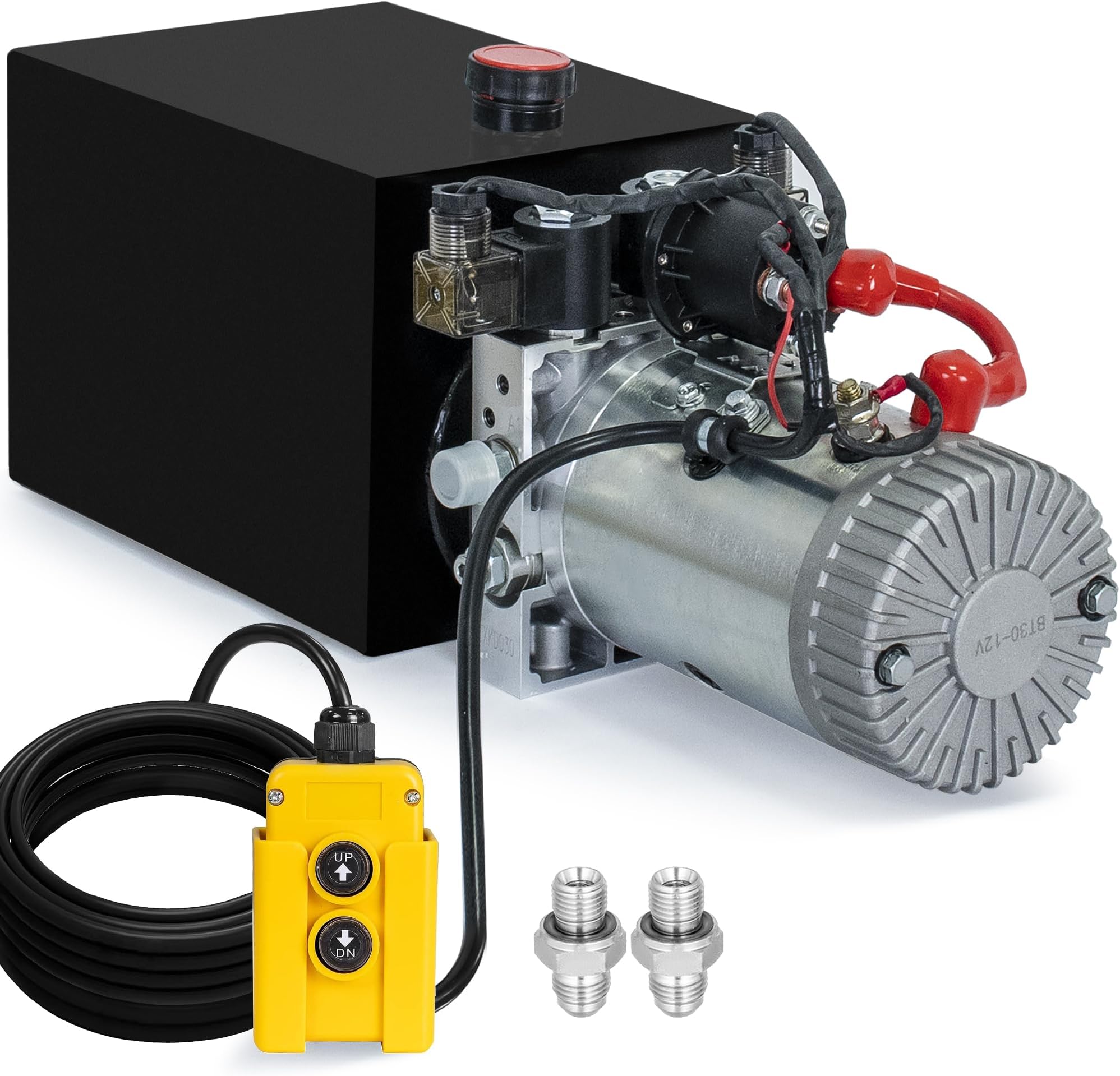 DC HOUSE 12V Hydraulic Pump Hydraulic Power Unit Electric Dump Trailer Power Unit (Double Acting 6 Quarts)