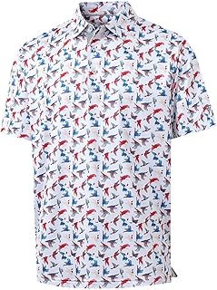 M MAELREG Mens Golf Shirt Short Sleeve Dry Fit Print Moisture Wicking Performance Patterns Collared Polo Shirt