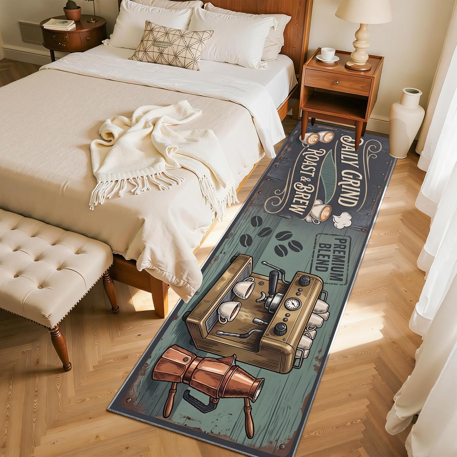 Läufer Flur, rutschfest und Waschbar, 60x180cm Retro Kaffeekanne