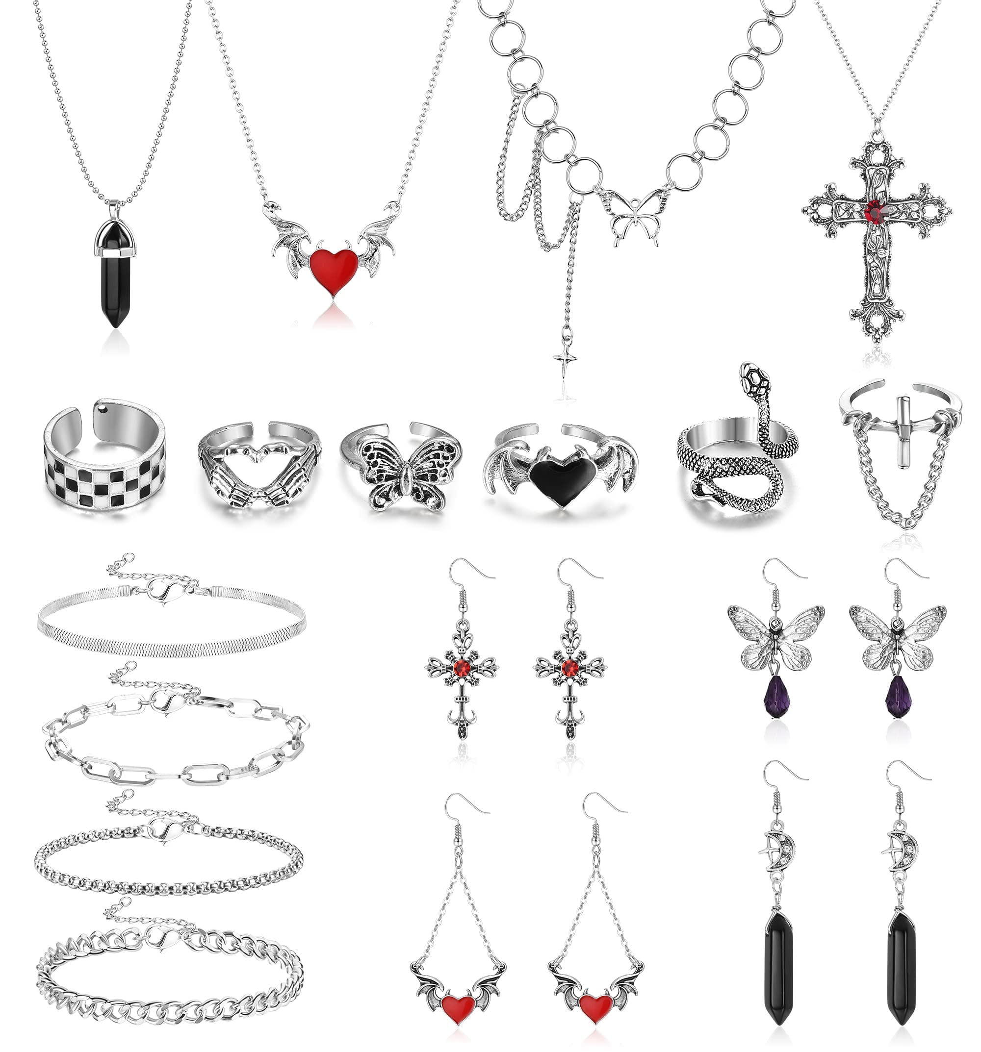 Kakonia18pcs Punk Goth Grunge Jewelry Set Vintage Knuckle Rings