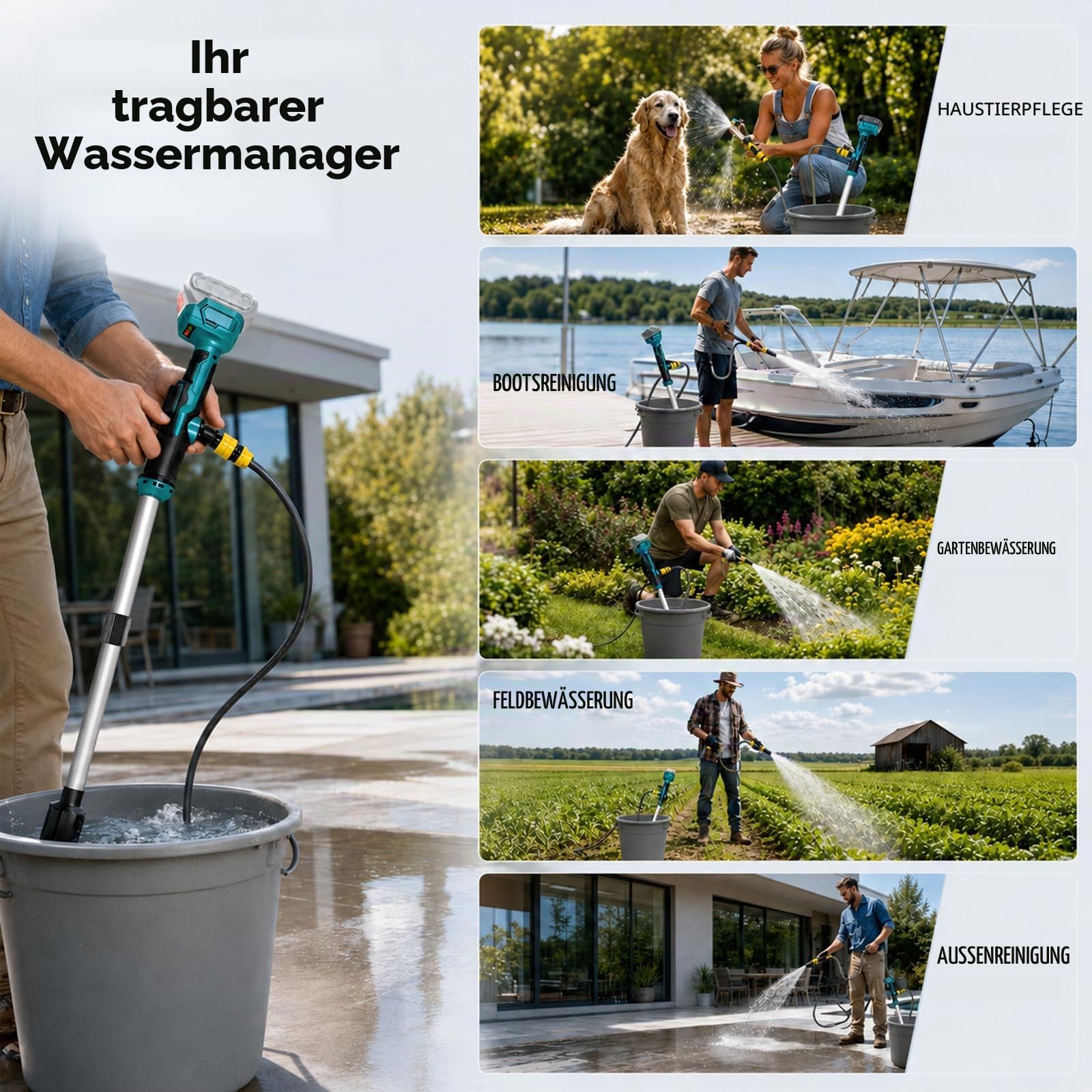 Kabellose Regenfasspumpe für 18V Makita Akku, 1800 L/h, 3m Förderhöhe