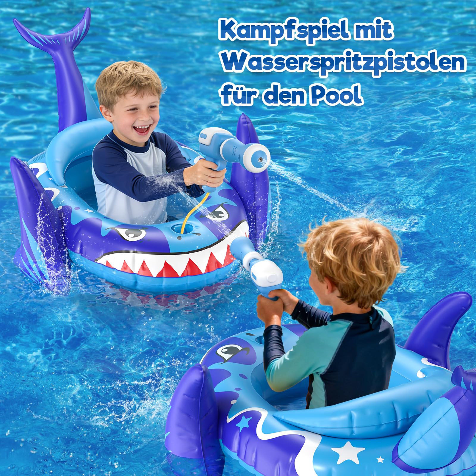 Schwimmring Kinder mit Wasserpistole, Aufblasbarer Schwimmreifen Schlauchboot Schwimmreifen Schwimmhilfe Kinder Schwimmsitz für Kleinkind von 3-8 Jahre,Baby Schwimmring