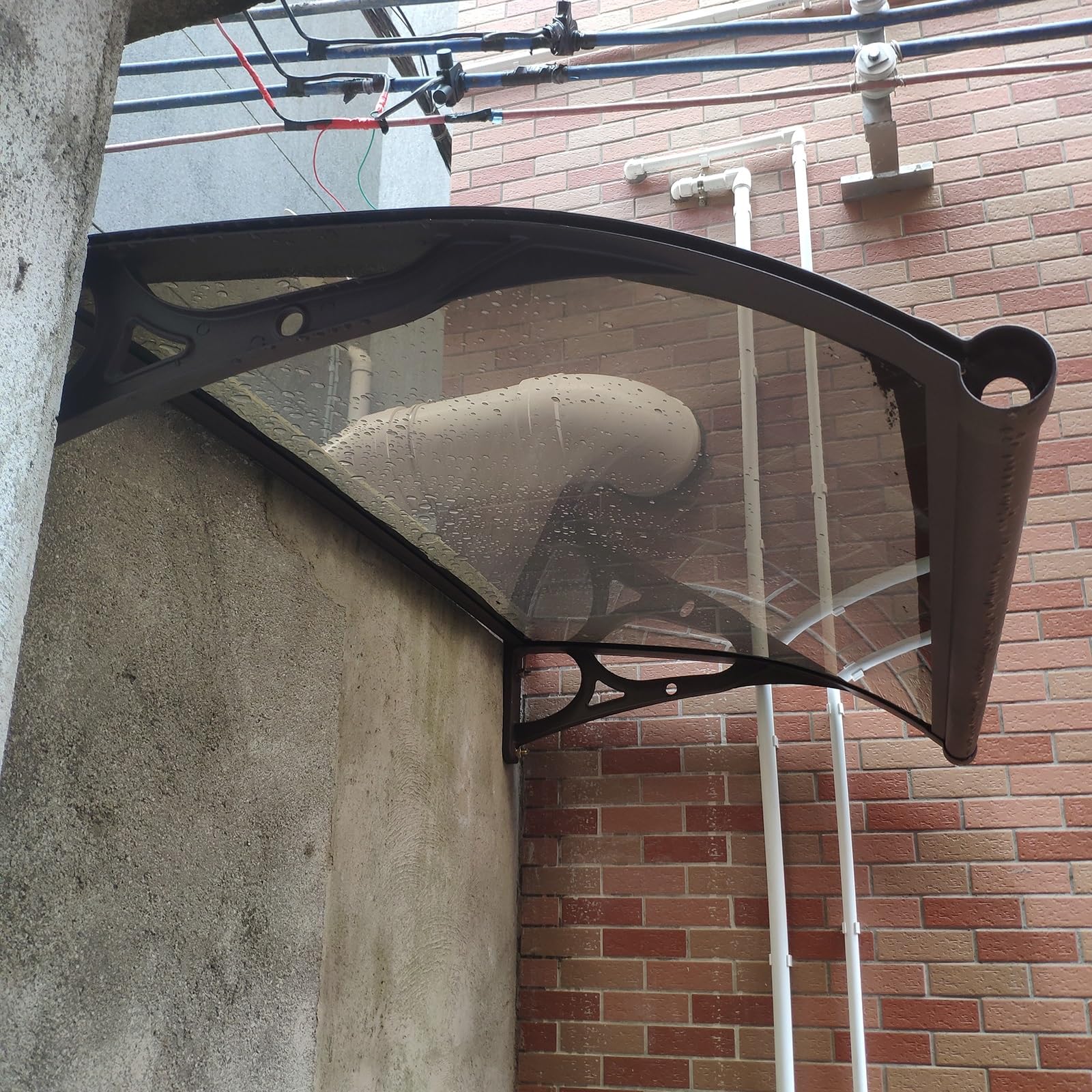 Metal awnings for doors,Crystal Polycarbonate Door,Patio Awning Canopy Window,Aluminum bracket,with guide sink,Door Roof for Garage, Balcony, Window, Exterior. ( Color : Brown , Size : L:80*W:100cm )