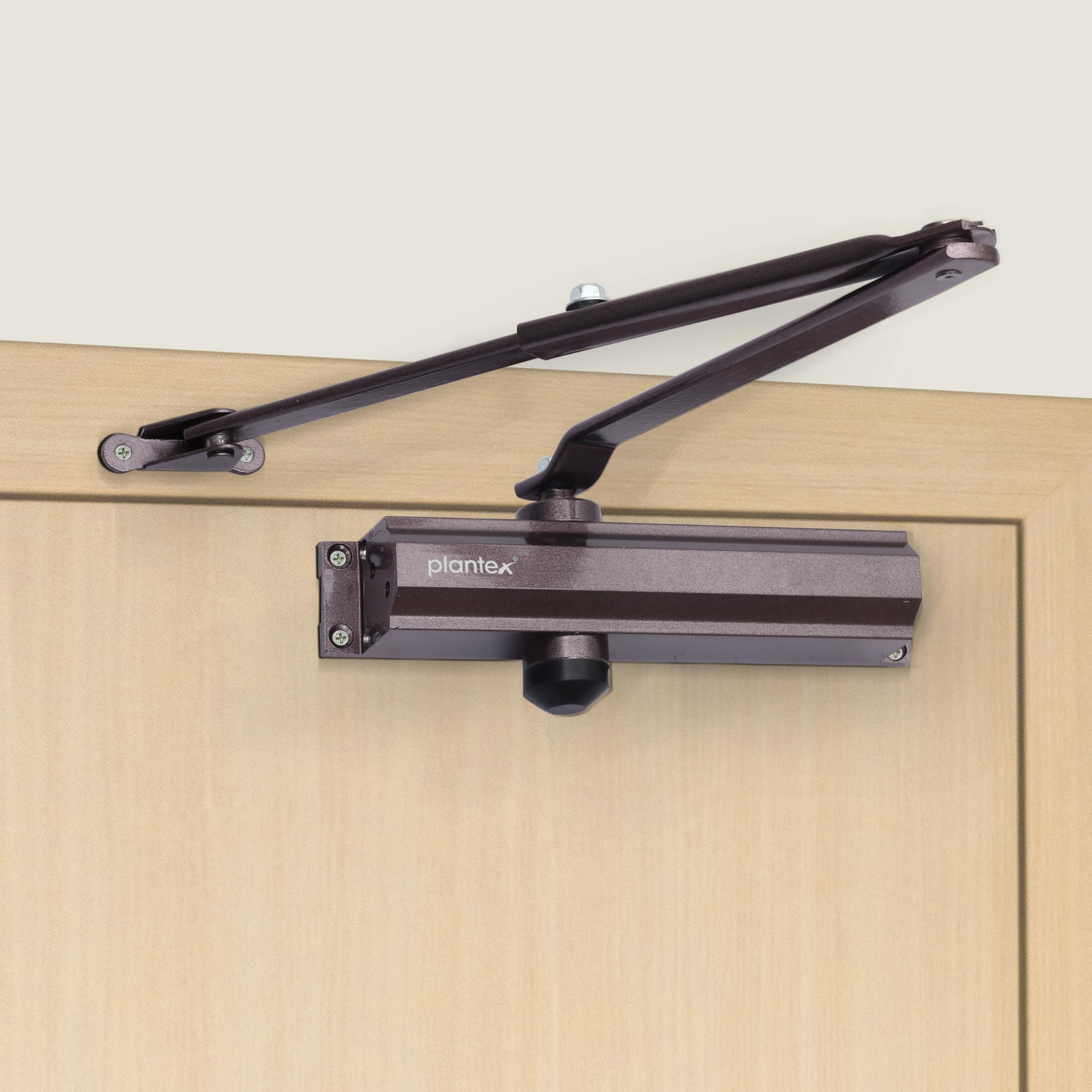 Plantex Premium Heavy Duty Aluminium Door Closer - Automatic Hydraulic Door Closer for Hotel, Home, Office (ISO 9001 Certified) - Brown, 75 Kg Capacity
