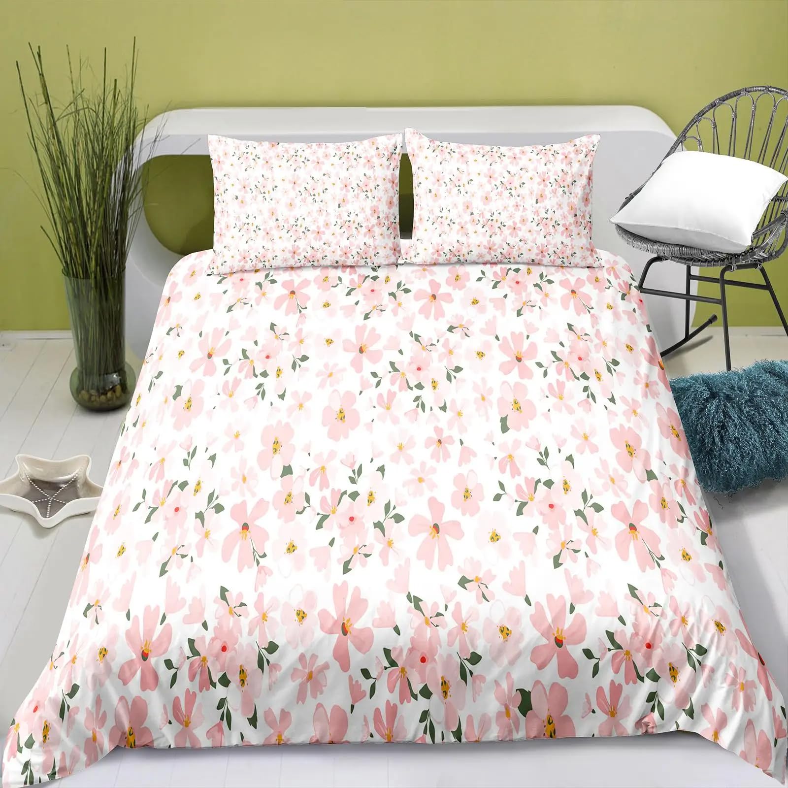 QBIDCSX Super King Duvet Set Flowers Bedding Set with Zipper Closure Microfiber Soft Breathable Duvet Cover 102.3x86.7 inch + 2 Matching Pillowcases 19x29 inch, for Adults Teenagers