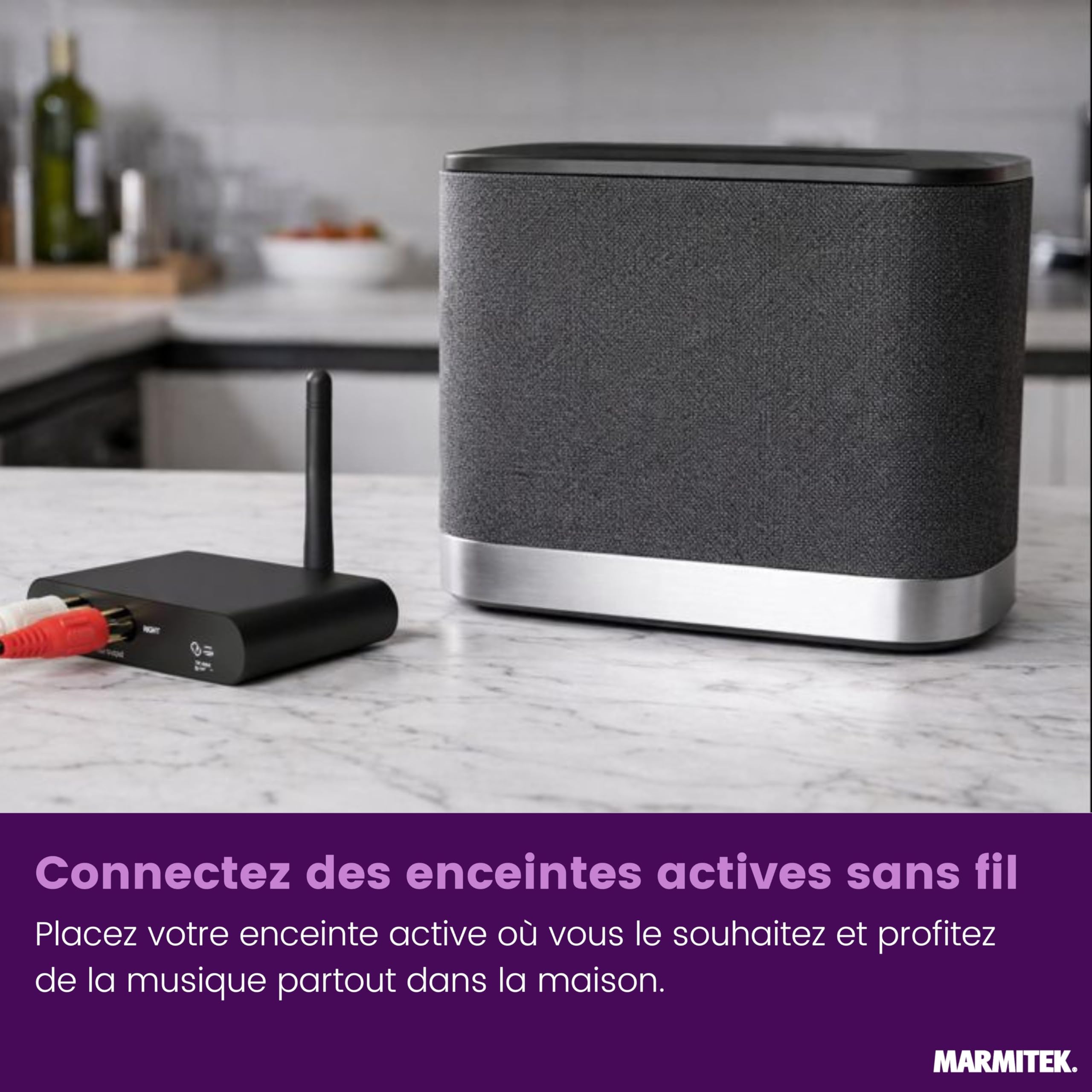 Marmitek Audio Anywhere 630 Émetteur récepteur Audio sans Fil Son TV vers chaîne Hi-Fi Qualité CD numérique Faible Latence Multiroom RCA Cinch Alimentation USB-C