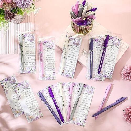 Miniatura 10 de Engrowtic Juego de 50 bolígrafos retráctiles para baby shower, regalos de baby shower, bolígrafos retráctiles con tarjetas de agradecimiento,