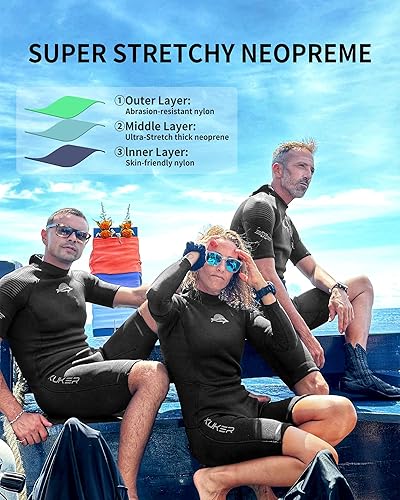 Miniatura 2 de XUKER Traje de neopreno corto para hombre de 0.118 pulgadas (0.118 in) de cuerpo completo con cremallera en la espalda, traje de neopreno de manga