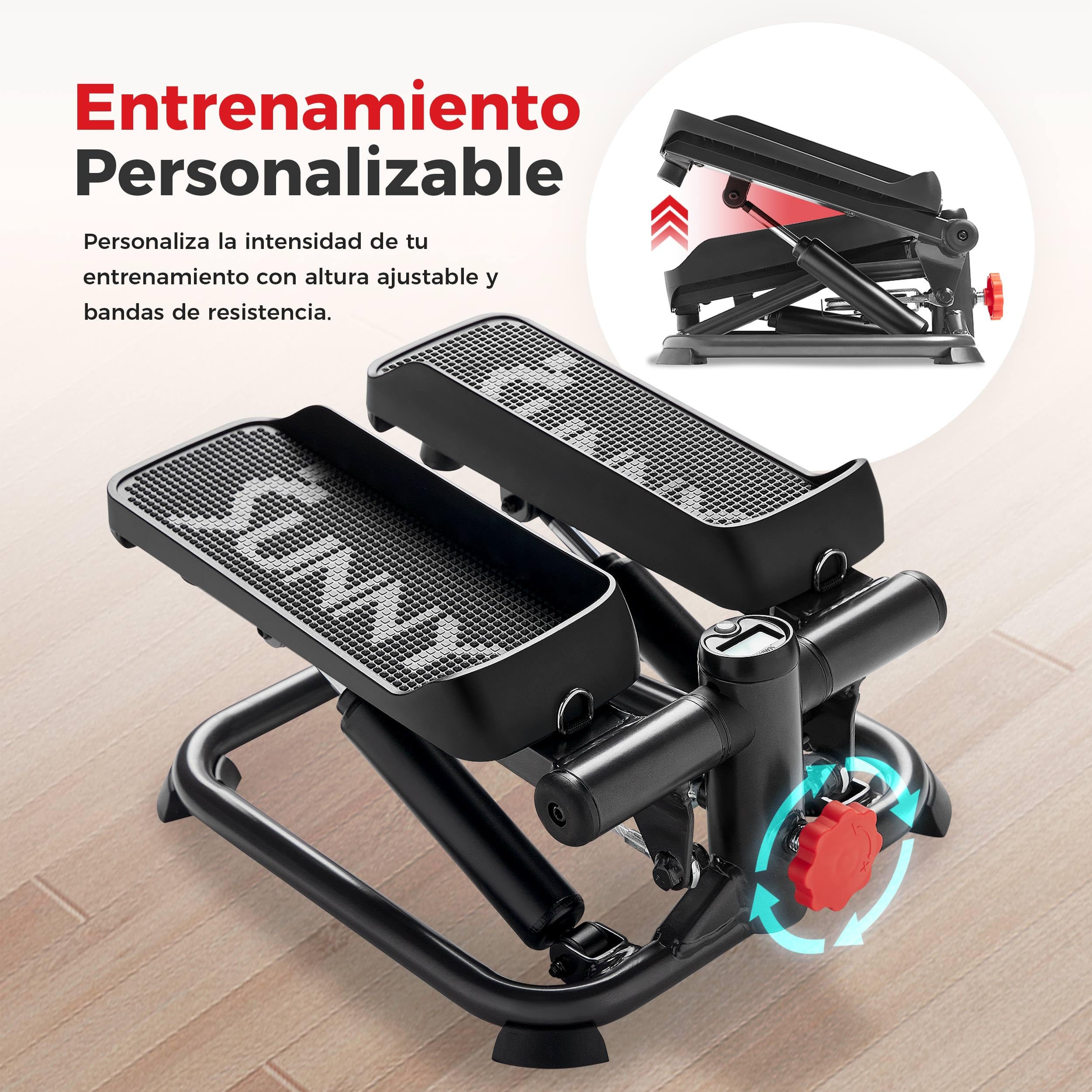 Sunny Health & Fitness Mini Steppers para Ejercicio, Escalones de Bajo Impacto, Equipo de Cardio de Cuerpo Completo, con Conexión Opcional Gratuita a la Aplicación SunnyFit y Banda de Resistencia