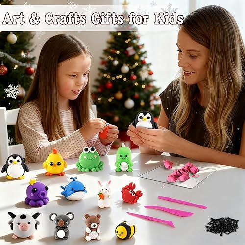 Miniatura 8 de Arcilla de modelado de secado al aire de Navidad para niños, kit de arcilla polimérica súper ligero y suave, juego de manualidades de animales de