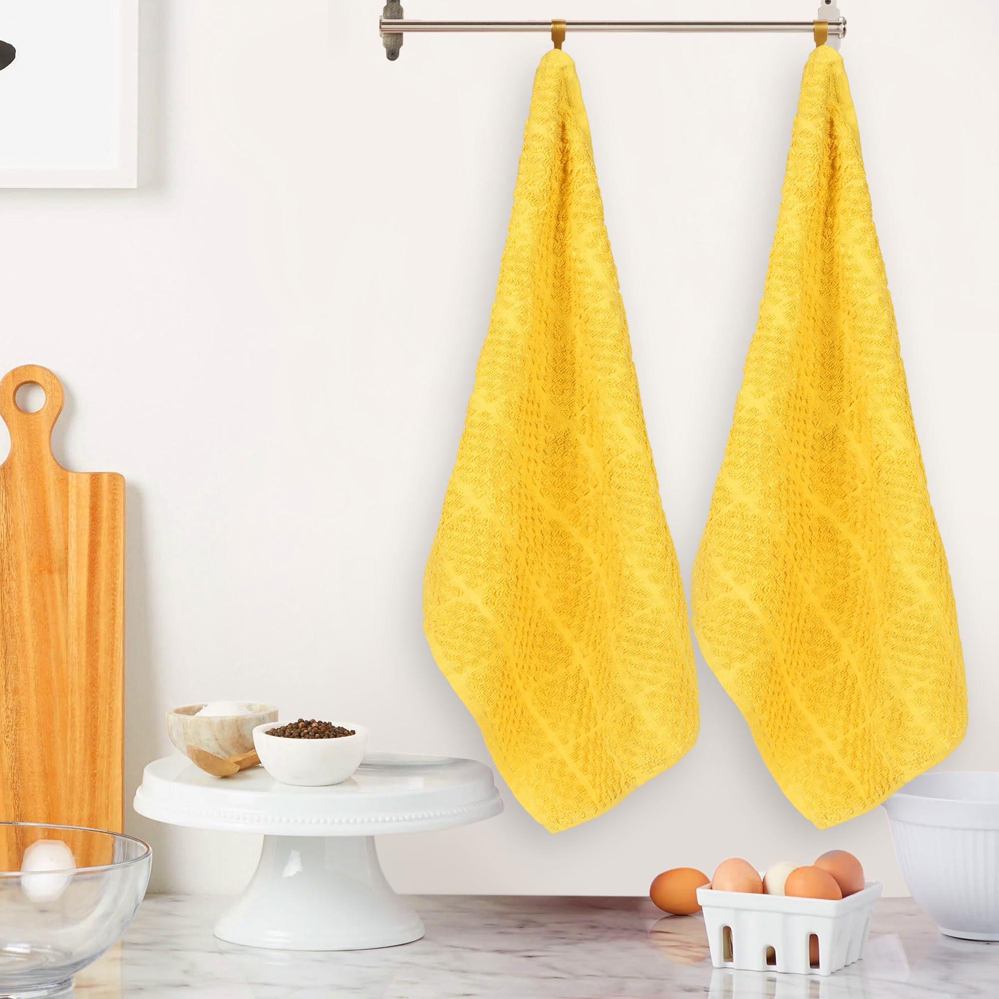 6-Piece 100% Cotton Kitchen Towel Set - Absorbent Dish & Tea Towels, 16"x26", Stripe & Waffle Patterns
