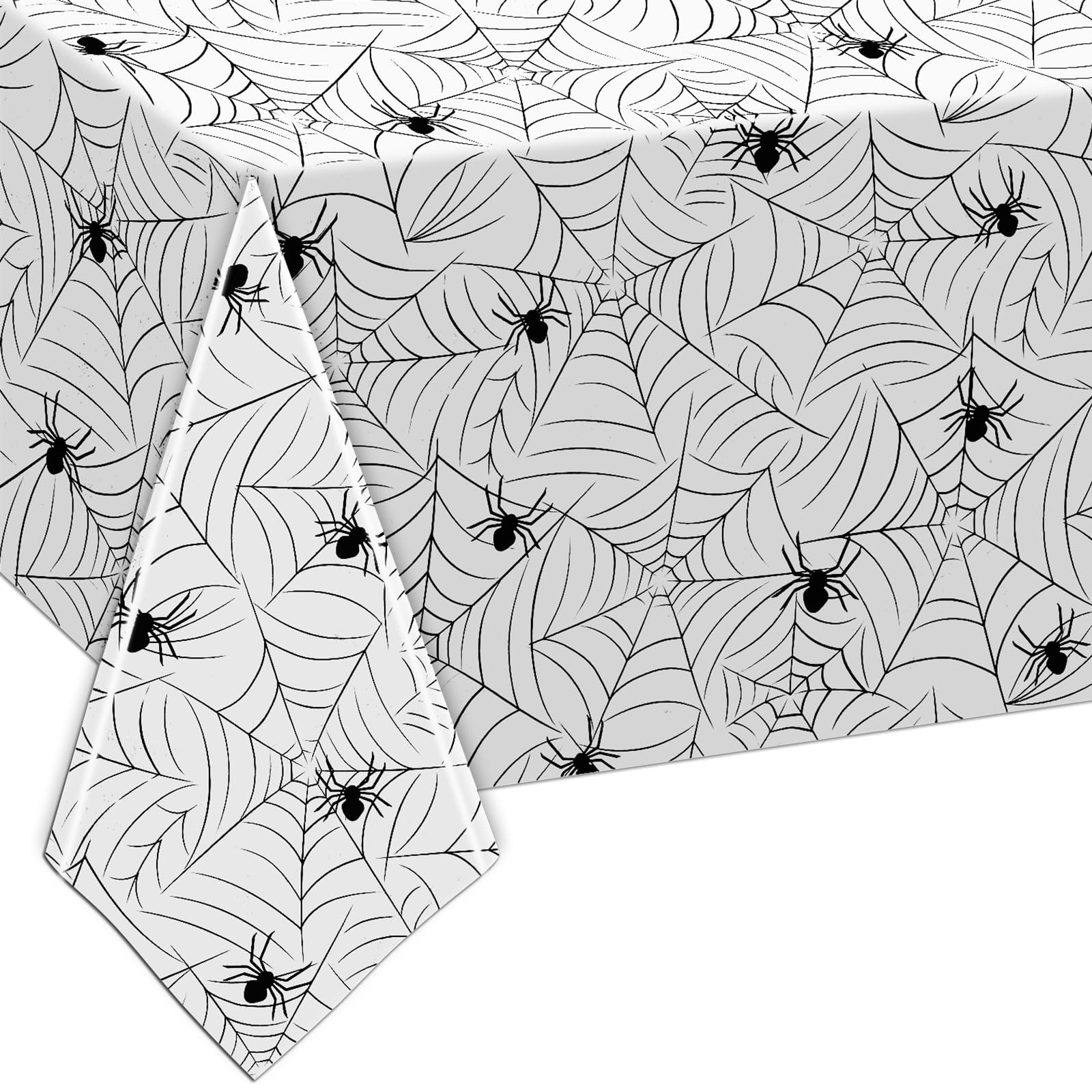 Fogcosy Spider Web Waterproof Halloween Table Cloth - 54 x 108 Inch Plastic Rectangle Tablecloth, Creepy Spider Web Decorative Tablecloth, for Halloween Table Decorations and Party Supplies