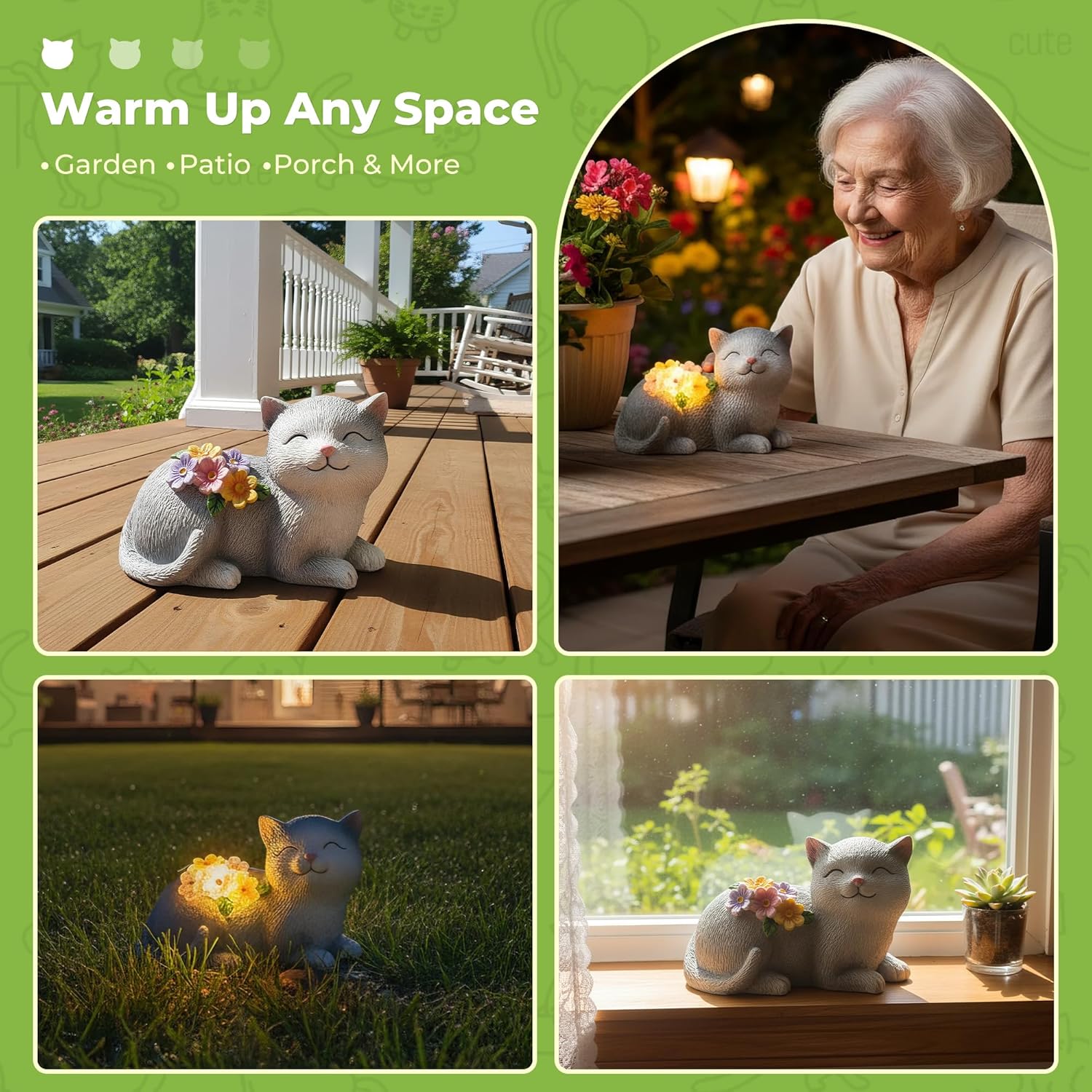 Solar Cat Garden Statue for Mom & Women, Unique Mom Gifts for Christmas, Cute Outdoor Yard Art & Patio Decorations for Grandma & Mother in Law - Image 4