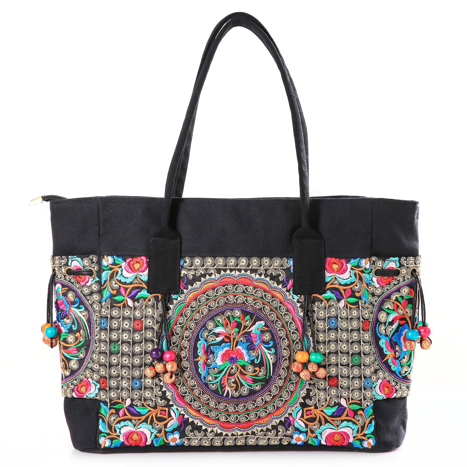 Jursccu Women Canvas Tote Bags Embroidery Handbags Stylish Casual Shoulder Bags