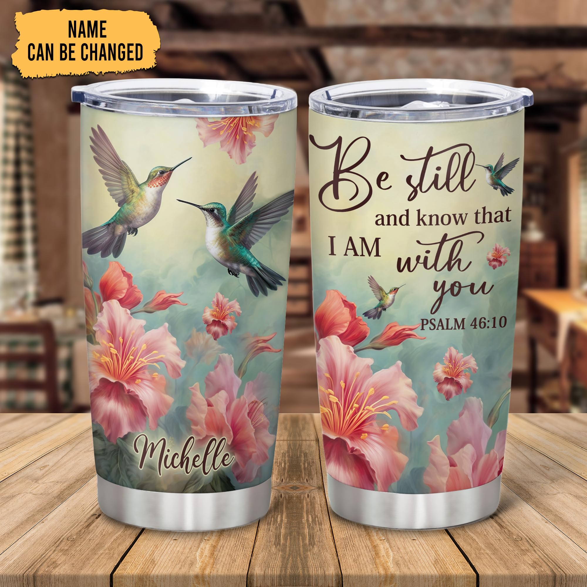 Hyturtle Personalized Gifts For Hummingbird Lover - Be Still And Know That Custom Name Stainless Steel Tumbler 20oz With Lid - Idea christian Gifts For Women Girl Kids On Birthday, Christmas