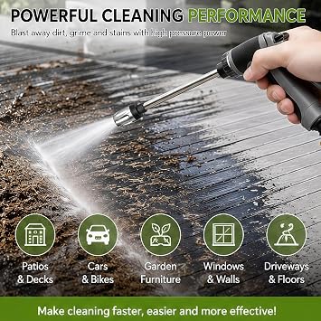 Jetterix Pressure Washer - 2026 High-Pressure Water Jet Hose Nozzle for Car & Patio, 15x Powerful Spray Gun with Multi-Angle Spray Pattern for Driveway, Gutter & Window Cleaning (1PCS)